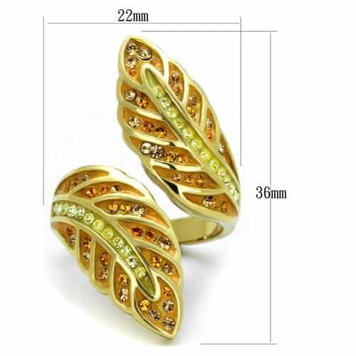 Stainless Steel Gold Crystal Leaf Bypass Ring view 6