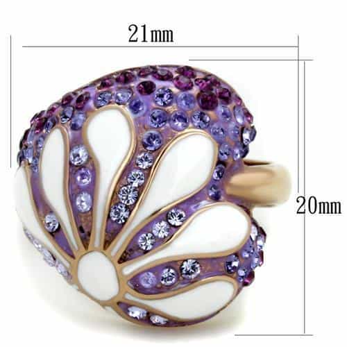 Stainless Steel Purple Enamel Flower Petal CZ Ring view 2