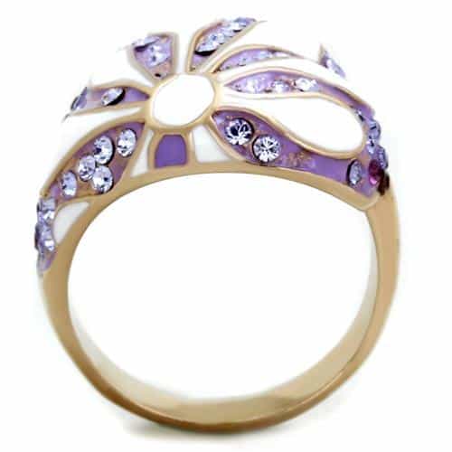 Stainless Steel Purple Enamel Flower Petal CZ Ring view 3