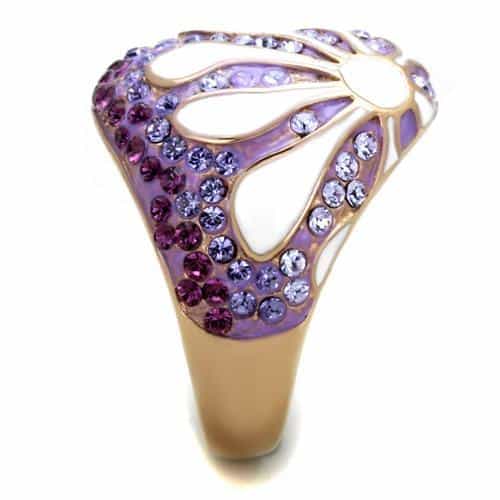 Stainless Steel Purple Enamel Flower Petal CZ Ring view 8