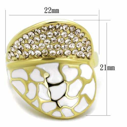 Stainless Steel Gold IP White Enamel Leopard Pave Dome Ring view 6