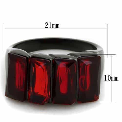 Stainless Steel Dark Red Triple Emerald Cut Ring view 6
