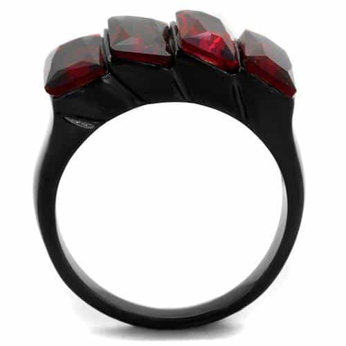 Stainless Steel Dark Red Triple Emerald Cut Ring view 3