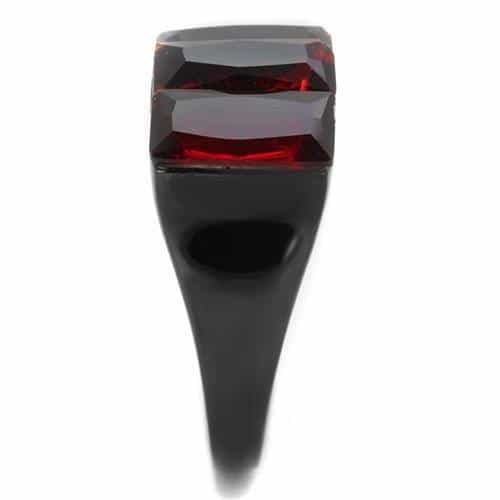 Stainless Steel Dark Red Triple Emerald Cut Ring view 4