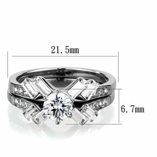 Stainless Steel CZ Baguette Cluster Bridal Set Ring view 6