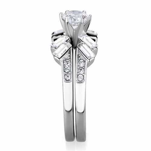 Stainless Steel CZ Baguette Cluster Bridal Set Ring view 4