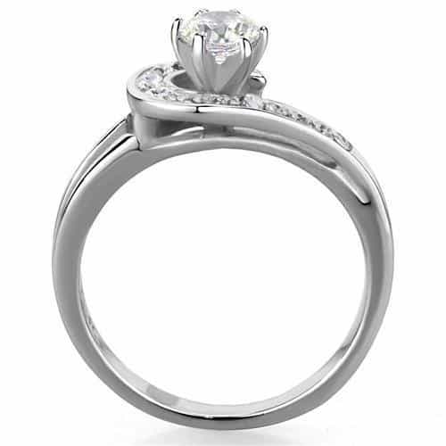Stainless Steel CZ Round Halo Twist Band Ring view 7