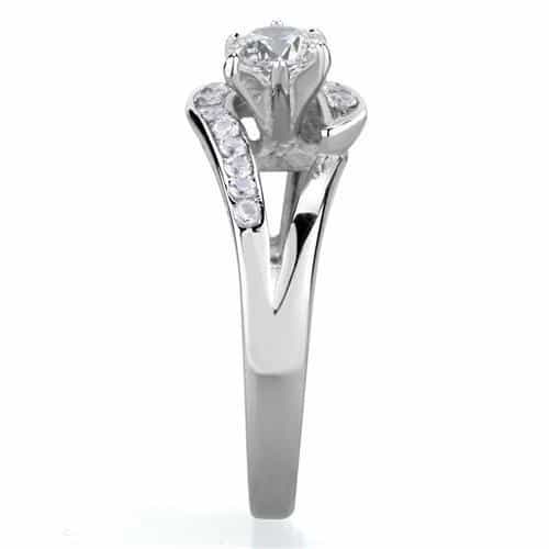 Stainless Steel CZ Round Halo Twist Band Ring view 8