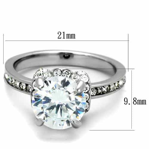 Stainless Steel CZ Round Pave Floral Halo Ring view 6