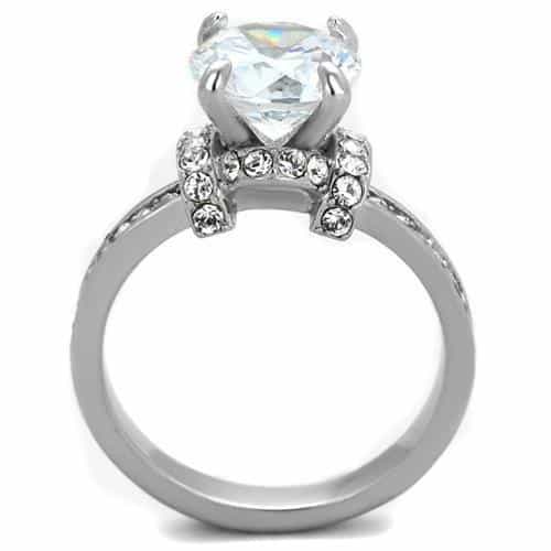 Stainless Steel CZ Round Pave Floral Halo Ring view 3