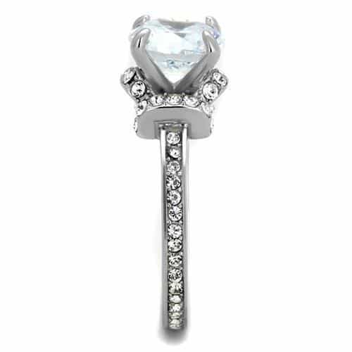 Stainless Steel CZ Round Pave Floral Halo Ring view 8