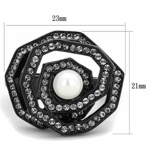 Stainless Steel Pearl Black IP Hexagonal CZ Pave Halo Ring view 2