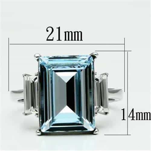 Stainless Steel Aquamarine Emerald Cut Baguette Sides Ring view 2