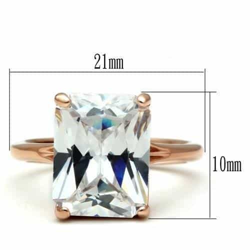 Stainless Steel Rose Gold CZ Radiant Cut Solitaire Ring view 6