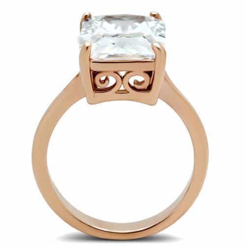 Stainless Steel Rose Gold CZ Radiant Cut Solitaire Ring view 3