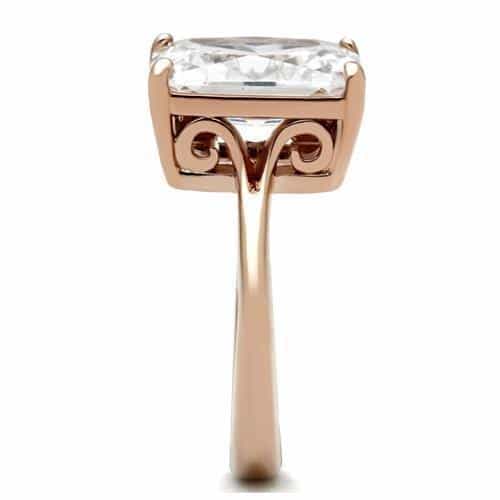 Stainless Steel Rose Gold CZ Radiant Cut Solitaire Ring view 8