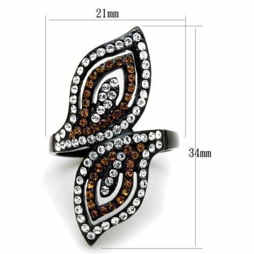 Stainless Steel Black IP Brown Clear CZ Leaf Open Ring view 6