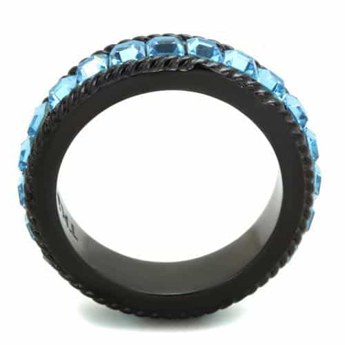 Stainless Steel Light Blue Princess Channel Eternity Black Ring view 7