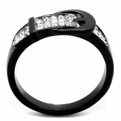 Stainless Steel CZ Pave Buckle Black IP Ring view 7