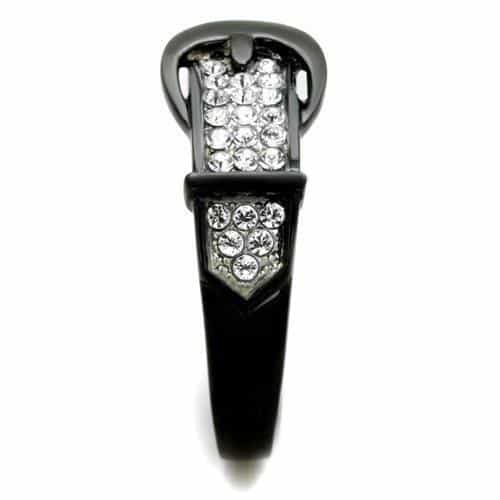 Stainless Steel CZ Pave Buckle Black IP Ring view 8