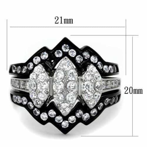 Stainless Steel CZ Marquise Round Elaborate Bridal Set Black Ring view 6