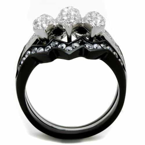 Stainless Steel CZ Marquise Round Elaborate Bridal Set Black Ring view 7
