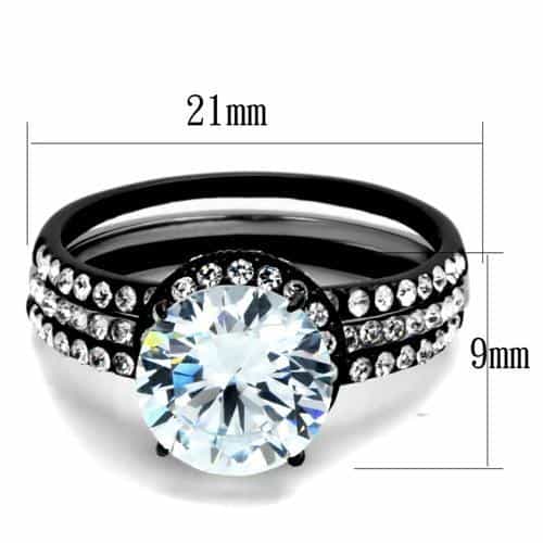 Stainless Steel CZ Halo Pavé Black Bridal Ring view 2
