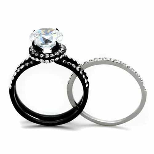 Stainless Steel CZ Halo Pavé Black Bridal Ring view 3