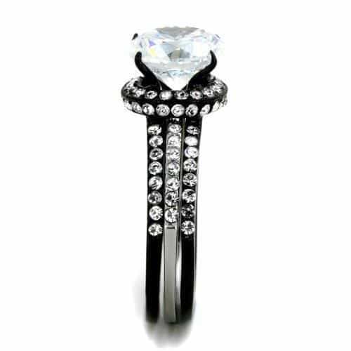 Stainless Steel CZ Halo Pavé Black Bridal Ring view 8
