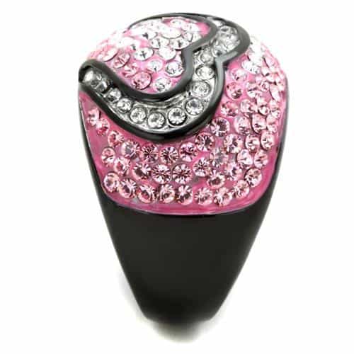 Stainless Steel Pink Crystal Heart Dome Clear CZ Black IP Ring view 8