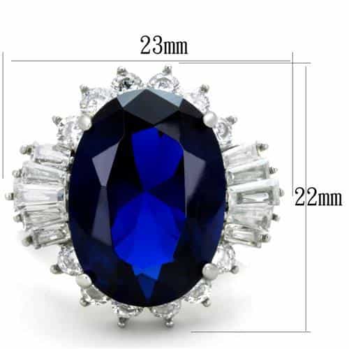 Stainless Steel Dark Blue Sapphire Oval CZ Halo Baguette Ring view 6