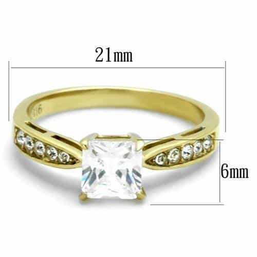 Stainless Steel Gold IP Princess CZ Channel Solitaire Ring view 2