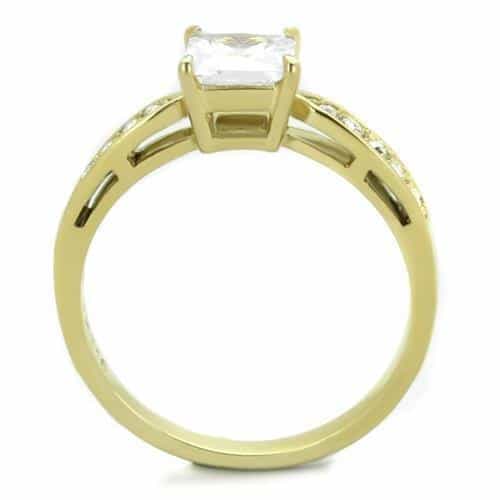 Stainless Steel Gold IP Princess CZ Channel Solitaire Ring view 3