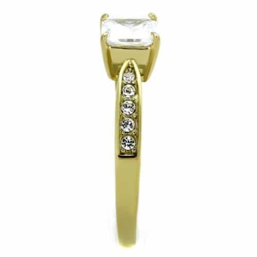 Stainless Steel Gold IP Princess CZ Channel Solitaire Ring view 4