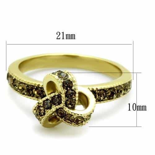 Stainless Steel Gold IP Brown Clear CZ Infinity Bow Ring view 2