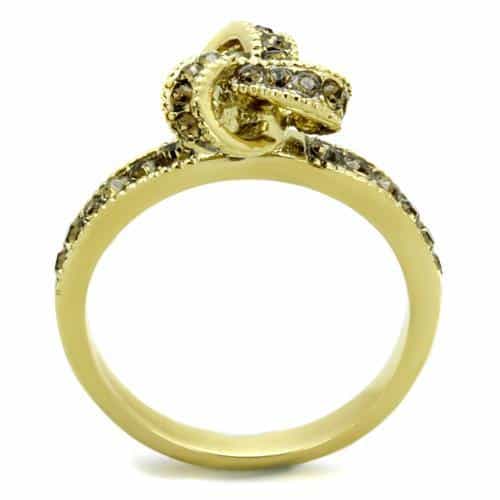 Stainless Steel Gold IP Brown Clear CZ Infinity Bow Ring view 3