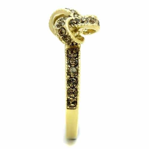 Stainless Steel Gold IP Brown Clear CZ Infinity Bow Ring view 8