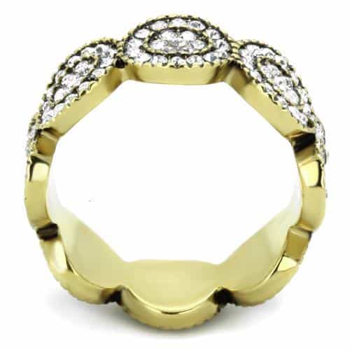 Stainless Steel Gold IP CZ Pave Infinity Link Band Ring view 7