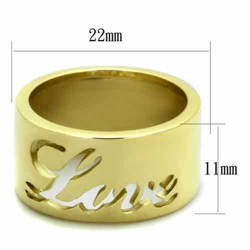 Stainless Steel Gold IP Love Script Wide Band Ring view 6