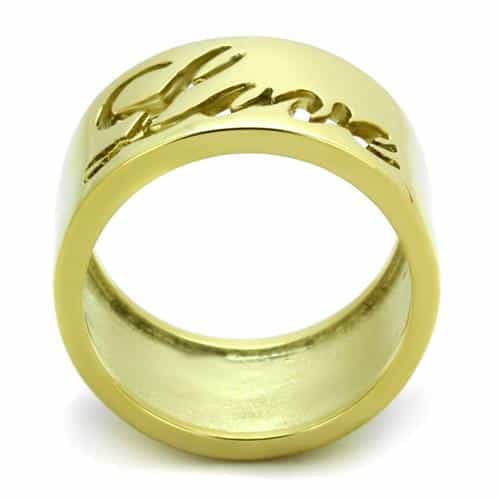 Stainless Steel Gold IP Love Script Wide Band Ring view 3