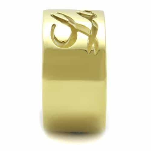 Stainless Steel Gold IP Love Script Wide Band Ring view 8