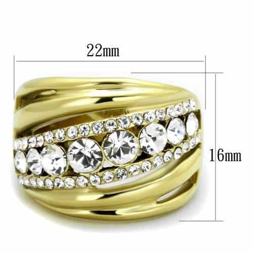 Stainless Steel Gold IP CZ Round Marquise Wide Band Ring view 6