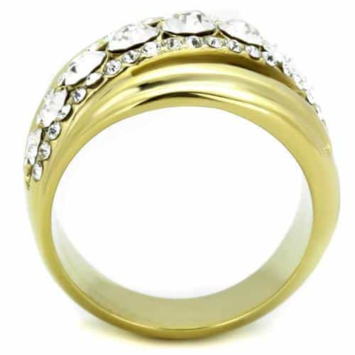 Stainless Steel Gold IP CZ Round Marquise Wide Band Ring view 3
