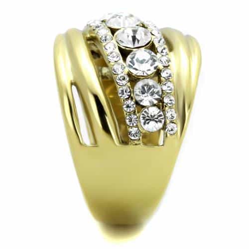 Stainless Steel Gold IP CZ Round Marquise Wide Band Ring view 8