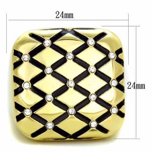 Stainless Steel Gold IP Black Enamel Diamond Lattice CZ Ring view 6