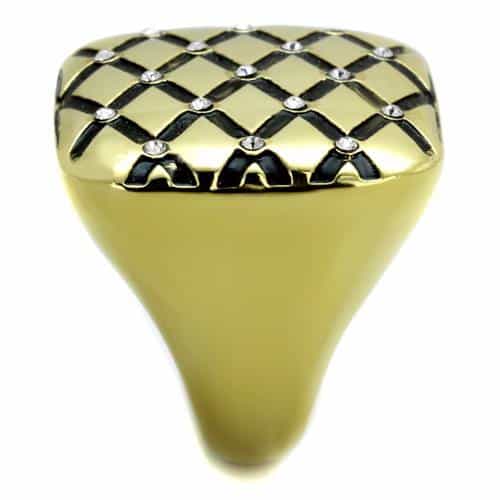Stainless Steel Gold IP Black Enamel Diamond Lattice CZ Ring view 4
