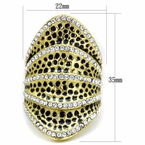 Stainless Steel Gold IP Black Cutout Dome CZ Stripe Ring view 2
