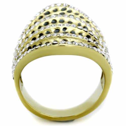 Stainless Steel Gold IP Black Cutout Dome CZ Stripe Ring view 3