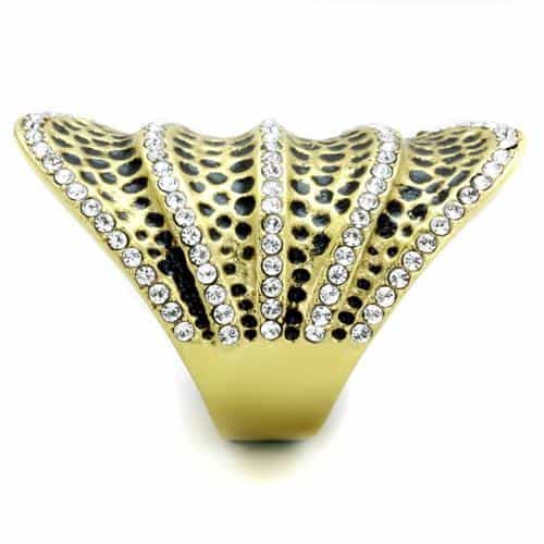 Stainless Steel Gold IP Black Cutout Dome CZ Stripe Ring view 8