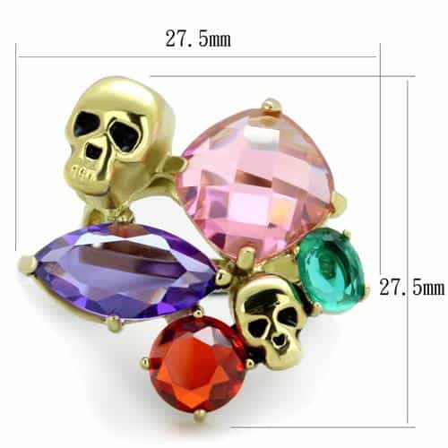 Stainless Steel Gold Skull Multi Color Crystal Cluster Ring view 6
